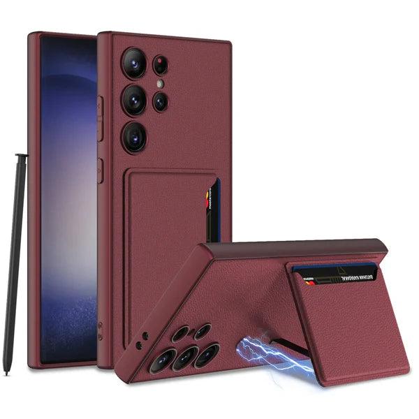 Ultra Thin Leather S24 Ultra Case with Magnetic Card Bag - Glamour Gaurd