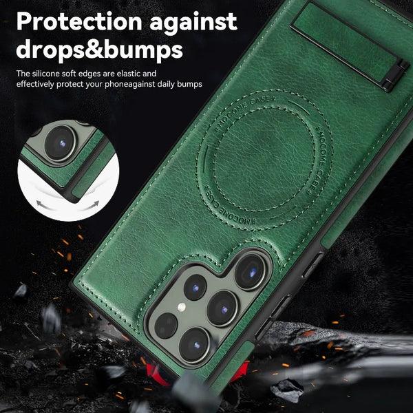 Samsung Galaxy S24 Case Leather Magnetic with Kickstand - Glamour Gaurd