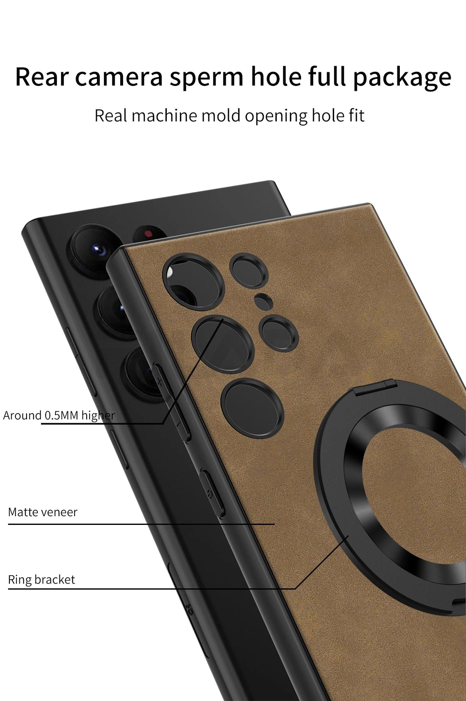 Leather Magnetic S24 Ultra Case with Bracket - Glamour Gaurd