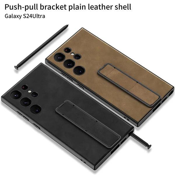 Shockproof Leather S24 Ultra Case with Folding Bracket - Glamour Gaurd